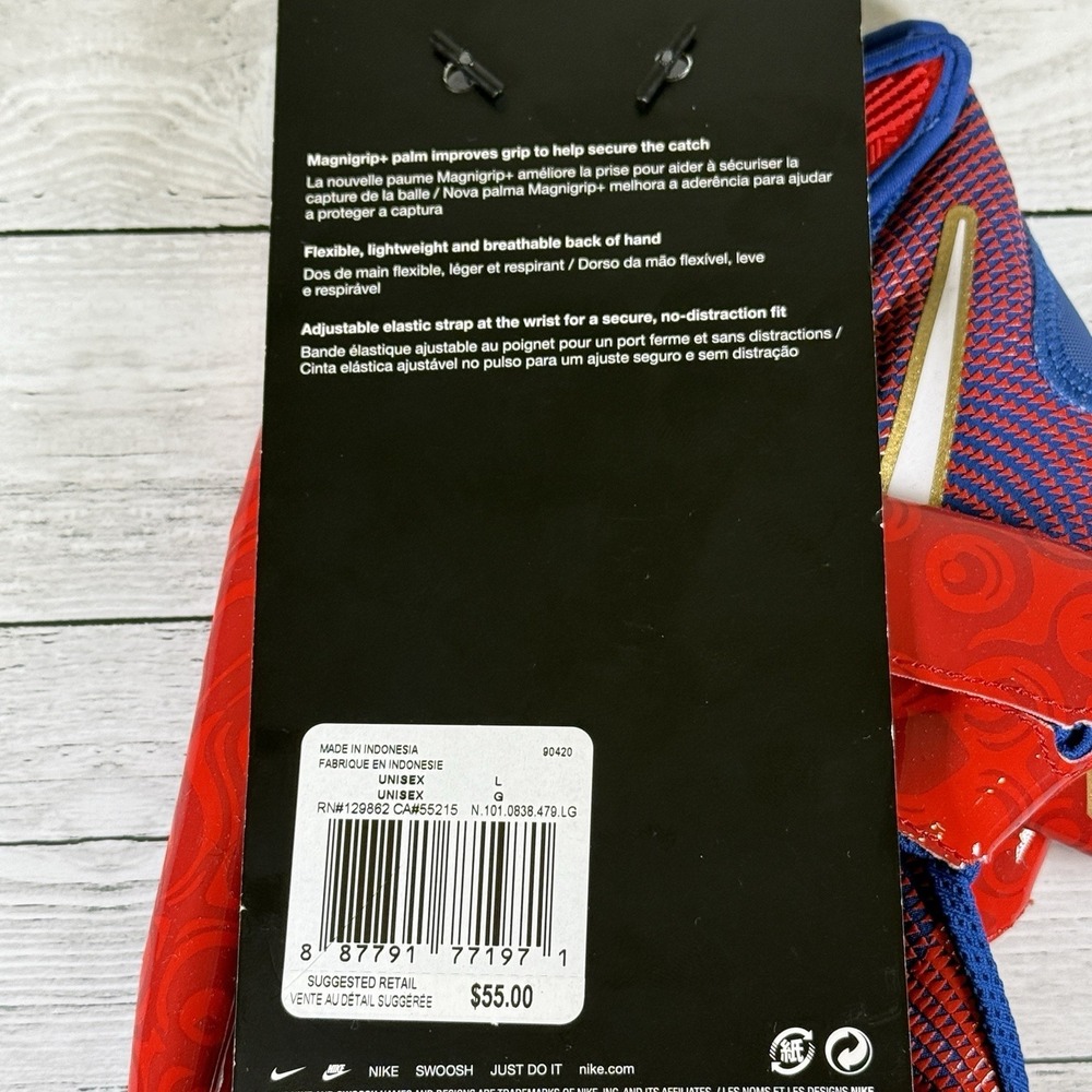 Nike Vapor Jet 8.0 Energy Football Gloves Adult Size L Blue/Red/Gold NWT - Picture 6 of 6